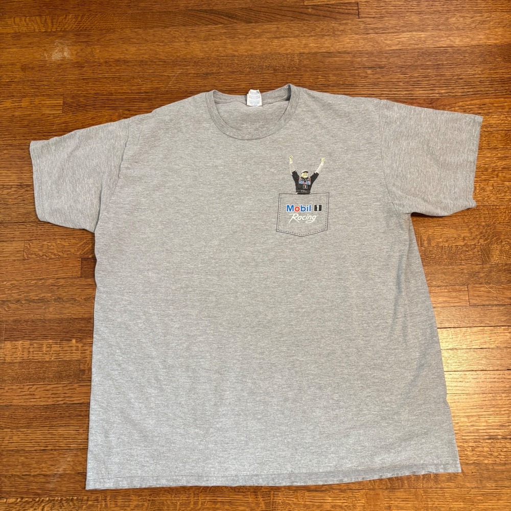 Mobil 1 Racing Pegasus T Shirt Mens 2XL Gray Gas Oil Racing Graphic‎ Tee
